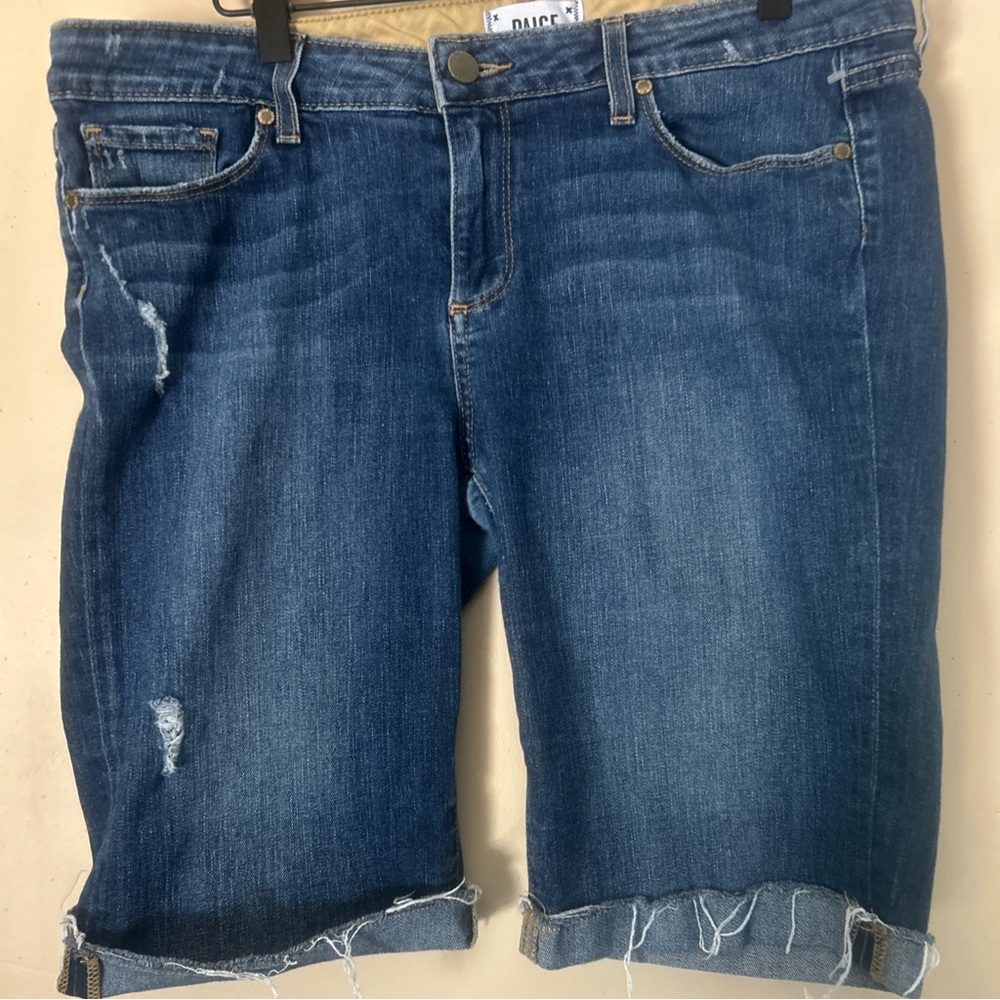 PAIGE Women’s Blue Jean Shorts with Distressed Details **See description